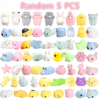 ของเล่น ของเล่นเด็ก 5 pcs random Squishy Squeeze Mochi Cat ของเล่นบีบอัด ต่อต้านความวิตกกังวล Kawaii Animals Set