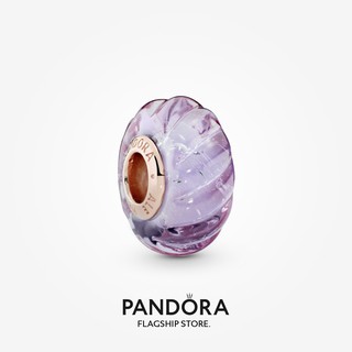 Pandora จี้แก้วมัราโน่ ชุบทอง 14K ประดับกลิตเตอร์ สีโรสโกลด์