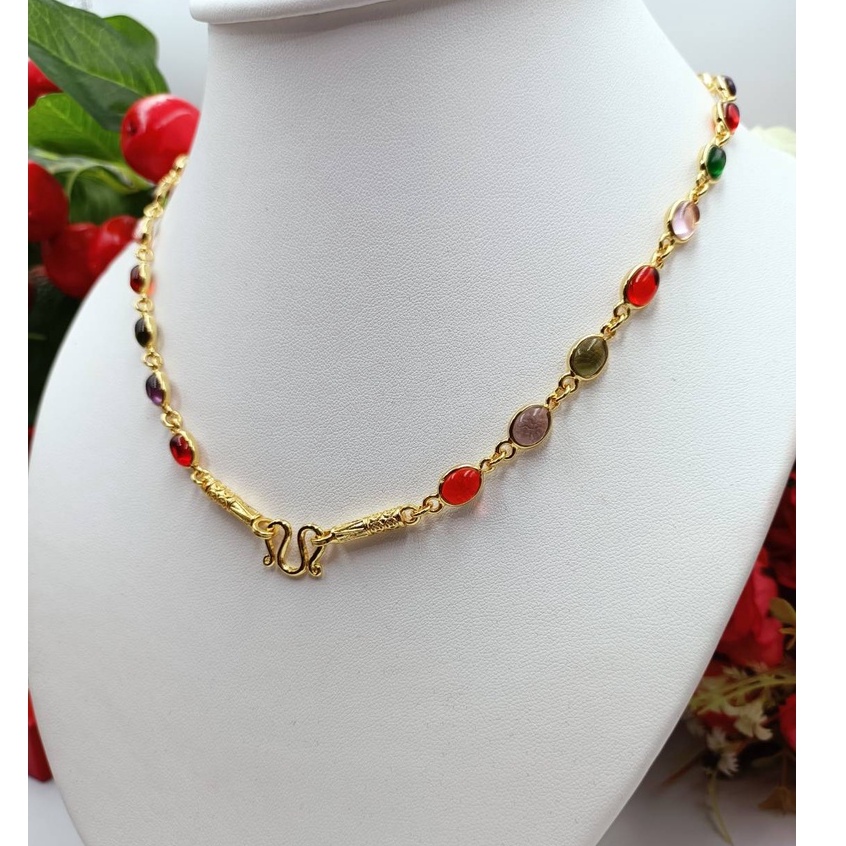 jewelryshop365 K230 สร้อยคอนพเก้าเพรชมณีใต้น้ำ งาน CZ แท้