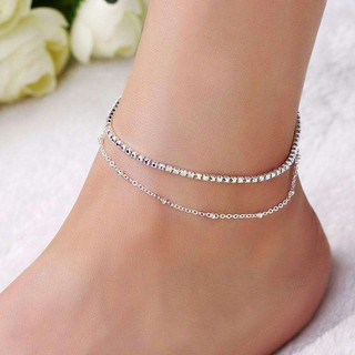 สร้อยข้อเท้า Crystal Ankle Bracelet Silver Color Link Chain Anklet Sexy Barefoot Jewelry Women Foot