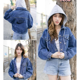 Jacket 2021 แจ็คเก็ตยีนส์แขนยาวมีฮู้ด ปักแบรนด์ สวยหรูมาก รุ่น8185