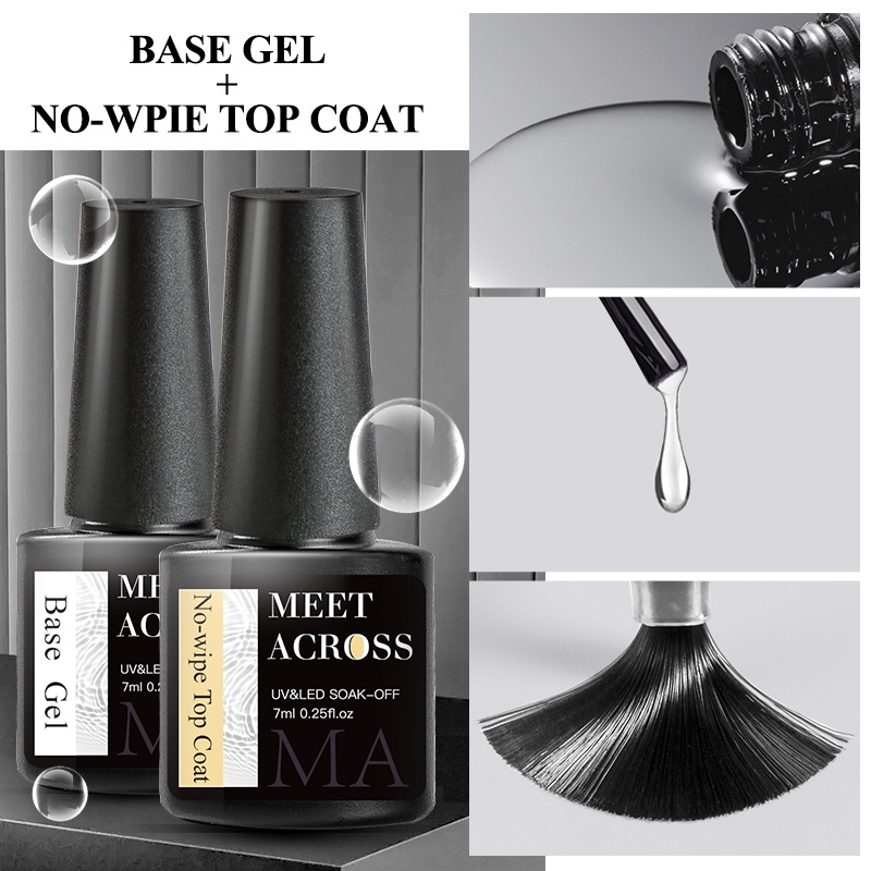 MEET ACROSS 7ml Base Top Coat Nail Gel Polish โปร ่ งใส Soak Off Nail Art UV Gel Varnish