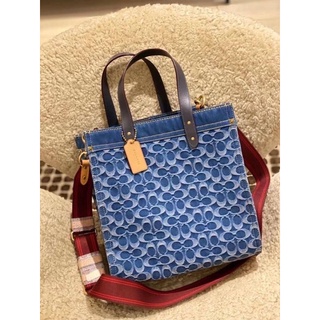 COACH Denim Signature Logo Field Tote Bag