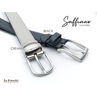 La Franche - Working Belt เข็มขัดหนังวัวแท้ Saffiano สีดำ หรือ ครีม พร้อมหัวเข็มขัดนิกเกิ้ล  #2W0050