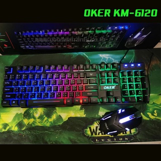 Oker Keyboard + Mouse KM-6120 คีบอร์ด ไฟทะลุตัวอักษร ชุด เม้าส์ + คีย์บอร์ด