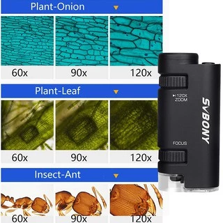 【ท้องถิ่น】SVBONY SV603 60-120x กล้องจุลทรรศน์การขยายแบบพกพาพร้อมความสว่าง LED การสํารวจทางวิทยาศาสตร์ชีวภาพ