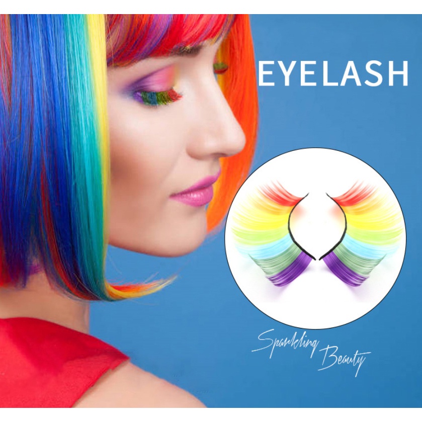 ขนตาปลอม ขนตาปลอมสีรุ้ง แดร็กควีน Drag Queen ติดง่าย สีรุ้ง สายรุ้ง หลากสี Rainbow False Eyelash Showgirl Make Up Prop