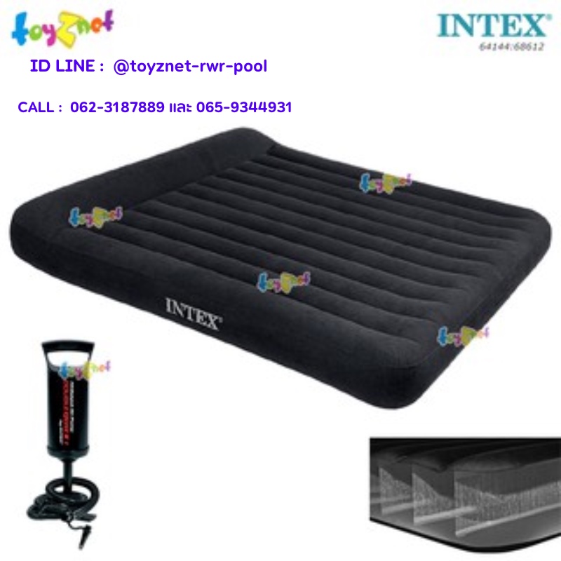 Intex ที่นอนเป่าลม ดูรา-บีม 6 ฟุต (คิง) มีที่หนุนหัวในตัว (1.83x2.03x0.25 ม.) รุ่น 64144 + ที่สูบลมดับเบิ้ล ควิ๊ก วัน