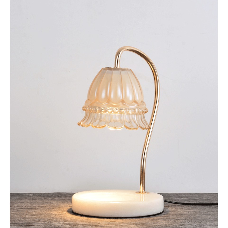 Candle warmer | ที่อุ่นเทียนหอม โคมแก้ว รูปดอกไม้ ฐานหินอ่อน สไตล์วินเทจไฟ