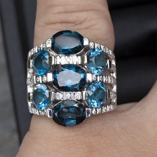 แหวนพลอยลอนดอนบลูโทแพซ (London Blue Topaz) เรือนเงินแท้92.5%ชุบนากหรือพิ้งโกล์ด ไซด์นิ้ว 56 หรือ เบอร์ 7.5 US