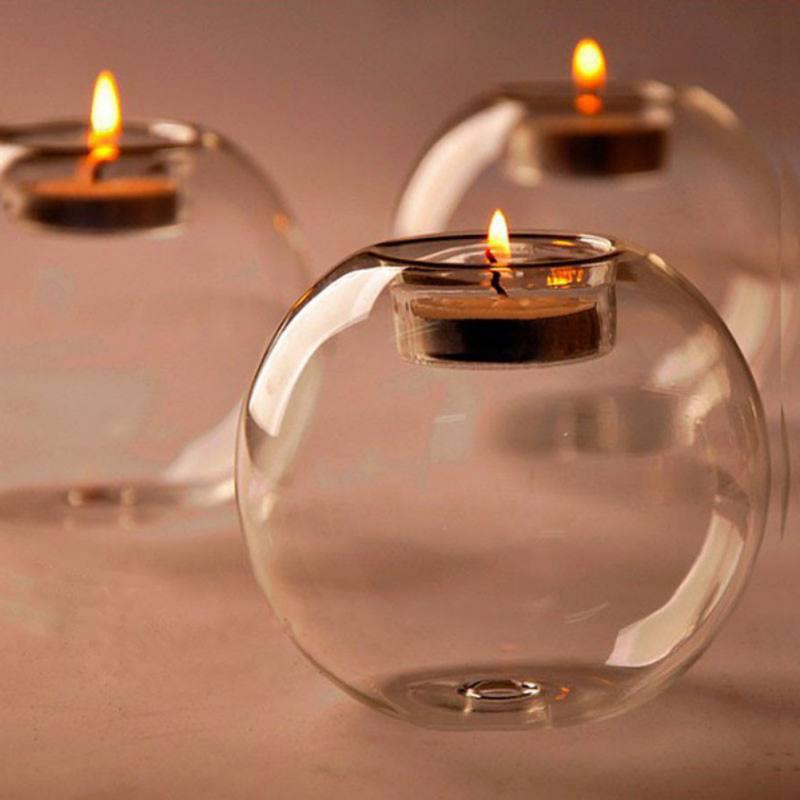 Round Globe Clear Glass Tea Light Holder with Random Colors