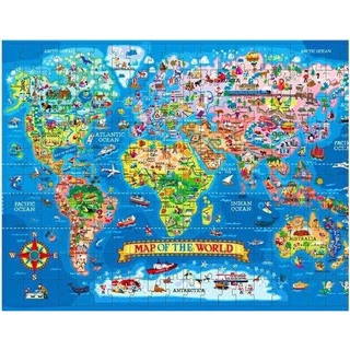 UPRIGHT_พร้อมส่ง จิกซอว์แผนที่โลก Map of the world puzzle จิ๊กซอว์ทำจากกระดาษเนื้อหนา สีสันสดใส รูปภาพน่ารัก​