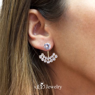 555jewelry ต่างหูสตั๊ดแฟชั่น 2in1 ประดับ CZ(สวมใส่ได้2แบบ) รุ่น MNC-BER018-B - (BER1]) ต่างหูผู้หญิง