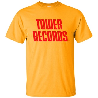 เสื้อยืดผ้าฝ้ายพิมพ์ลายคลาสสิก เสื้อยืด ทรงหลวม พิมพ์ลาย Tower Records Music Store Chain Rock N Roll สไตล์เรโทร สําหรับผ