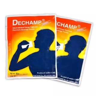 DECHAMP เครื่องดื่มเกลือแร่ชนิดผง กลิ่นส้ม / กลิ่นมะนาว ตราดีแชมป์ บรรจุ 50 ซอง จำนวน 1 กล่อง น้ำหนักสุทธิซองละ 20 กรัม