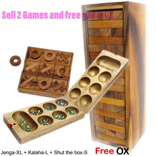 Best-01 เกมส์ตึกถล่ม-จัมโบ้ + หมากหลุม-ใหญ่ แถมฟรี โอเอ็กซ์ (Jenga-XL and Kalaha-L Free OX) เกมไม้ เกม น้องฝางของเล่นไม้