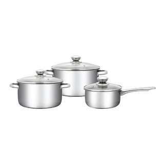 ✨นาทีทอง✨ ชุดหม้อสเตนเลส 6 ชิ้น รวมฝาแก้ว ขนาด 16,24,26 ซม. Stainless Steel Cookware Set 16,24,26 cm x 6 pcs