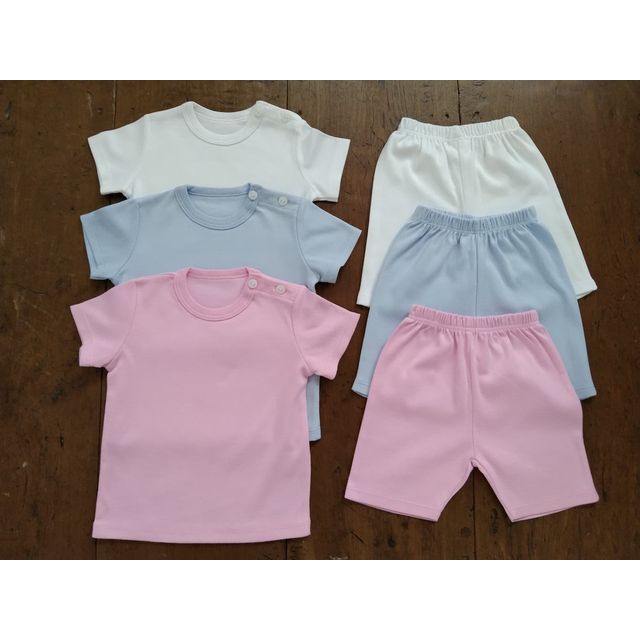 ชุดเสื้อคอกลมเด็ก + กางเกงขาสั้น เสื้อแขนสั้นเด็กเล็ก เสื้อยืดคอกลมเด็ก สีพื้น สีขาวล้วน สำหรับเด็กแรกเกิด - 2 ปี