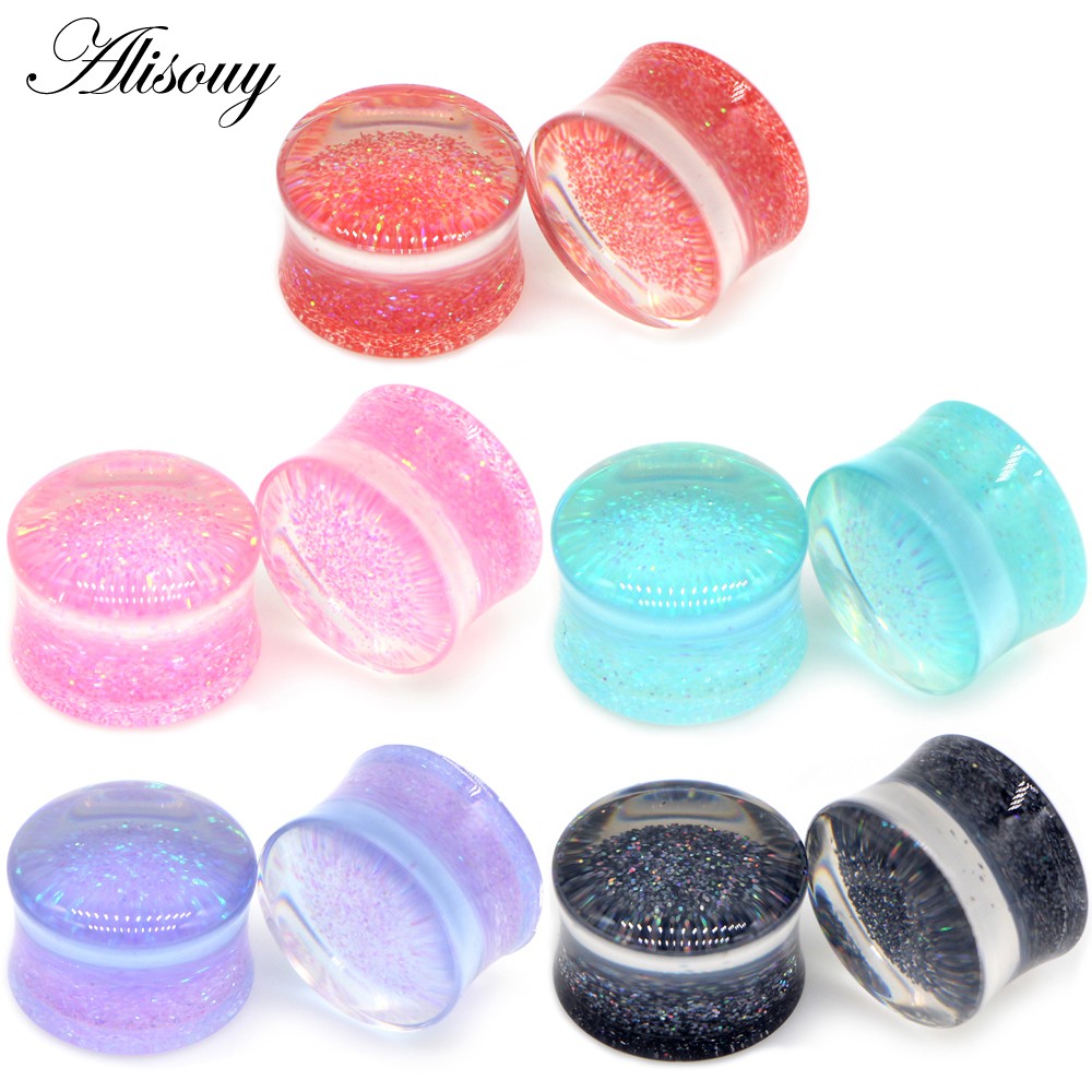 Alisouy 2 ชิ้น Unisex หลากสีอะคริลิคใสหู Expanders วัดปลั๊กอุโมงค์เนื้อ Flare อานเจาะเครื่องประดับ