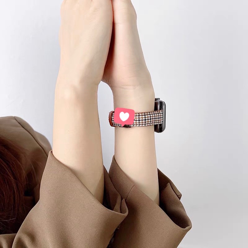 สายหนัง➕ผ้า BB small  แฟชั่น สำหรับ watch10 9 8 7 se 6 5 4 3 2 1 ขนาด 38 มม. 42 มม. 40 มม. 44 มม.45มม 41มม46mm สายนาฬิกา