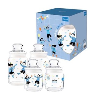 Homehapp ขวดโหล OCEANGLASS รุ่น STORAGE JAR SET (ชุด 4 ชิ้น) ขนาด 500 / 750 มล. สีใส - ฟ้า