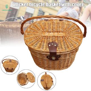 Wicker Front Handlebar Bike Basket Hand-Woven Craftsmanship Bicycle Handlebar Storage Basket with Leather Straps SW♥