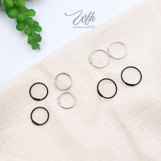 WFH ต่างหูห่วง Hoop earrings สีเงิน | ดำ ขอบบาง 1 mm. แบบบิด