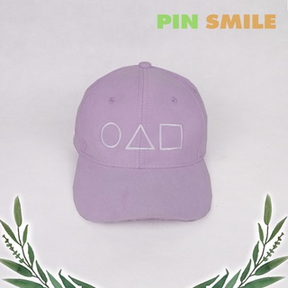 หมวกพาสเทล [สีม่วง Lavendor] ปักลายทรงเรขาคณิต Squid Game หมวกแก๊ป Pastel Cap