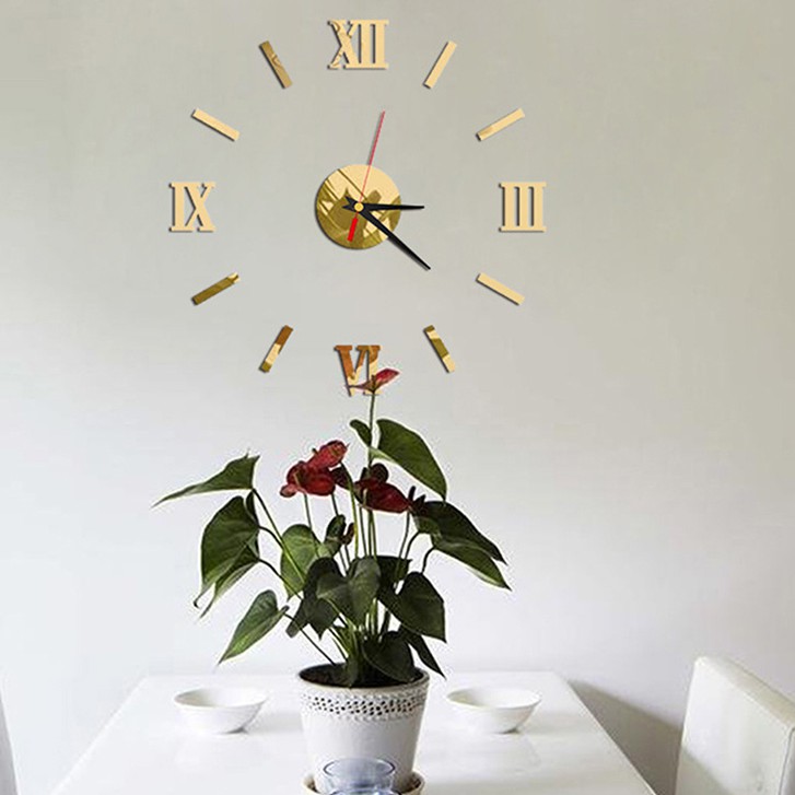 3D DIY Wall Clock ตัวเลขโรมัน Frameless Wall Clock 3D Home Room Decor