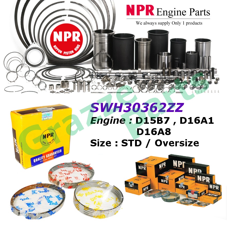 NPR แหวนลูกสูบชุด SWH30362ZZ สําหรับ Honda Civic SR4 SH4 SEO SO4 Prelude BA5 1.6 D15B D16A D16A1 D15