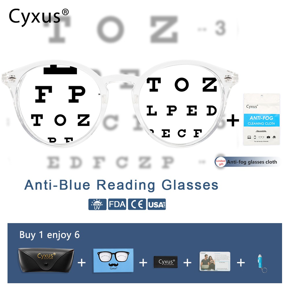 Cyxus แว่นตาอ่านหนังสือคอมพิวเตอร์ เลนส์ใส ทรงกลม ป้องกันแสงสีฟ้า สําหรับทุกเพศ (+ 1.0- + 3.0) 2065