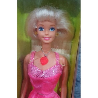 **กล่องไม่สวย** Vintage Sweetheart Barbie Doll Blonde Pink Dress 1997 Mattel #18608