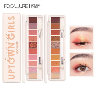 FOCALLURE พาเลตต์อายแชโดว์ กันน้ำ 10 สี พร้อมแปรง และกระจกสองชั้น