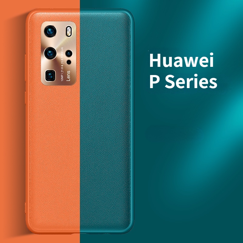 Huawei P20 P30 P40 P50 Pro เคสหนัง TPU นิ่ม สีพื้น โลหะ ป้องกันเลนส์โทรศัพท์