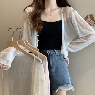JJ shop 💜พร้อมส่ง เสื้อคลุมซีทรู คาร์ดิแกนผ้าบางเบาใส่สบาย แมตท์ได้สวยๆ "8K66" -C