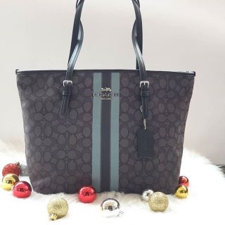 ZIP TOP TOTE IN SIGNATURE JACQUARD WITH STRIPE (COACH F39043)