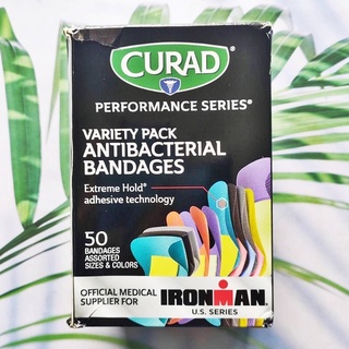 (CURAD®) Performance Series Variety Pack Antibacterial Bandages 50 Bandages พลาสเตอร์แปะแผล คละแบบ คละสี