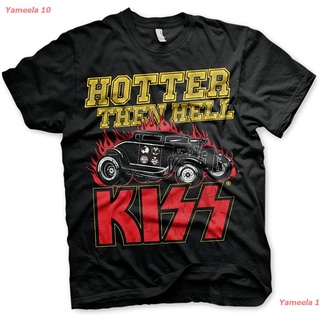 เสื้อยืดผ้าฝ้ายพิมพ์ลายขายดีKISS Officially Licensed Hotter Than Hell Mens T-Shirt (Black) คิส วงร็อค เสื้อพิมพ์ลาย เสื