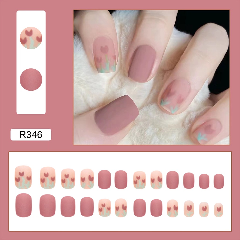 ใหม่ เล็บปลอม【R224-R349】หลากหลายสี กันน้ำ สำหรับการตกแต่งเล็บ กล่องละ 24 ชิ้น ราคา ถูกที่สุด ดีลบีเคเค แกลเลอรีภาพที่ 6