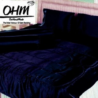 OHM ผ้าปูที่นอน ผ้าเครปซาติน 220 เส้น ขนาด 6 ฟุต 5 ชิ้น (สีกรมท่า)