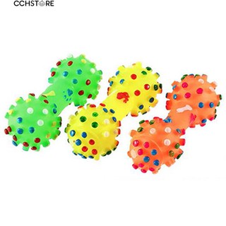 สัตว์เลี้ยงลูกสุนัขแมวเสียงลาย Dot Squeaky ยาง Dumbbell กระดูกเคี้ยว Toy