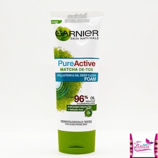 🔥โปรค่าส่ง25บาท🔥 GARNIER PURE ACTIVE MATCHA DE-TOX POLLUTION &amp; OIL DEEP CLEAN FOAM 100 ml โฟมการ์นิเย่ มัชฉะ ช