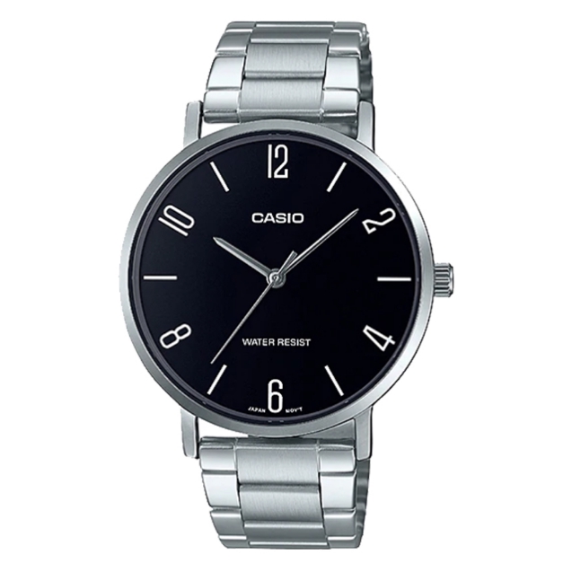 Casio Standard นาฬิกาข้อมือผู้ชาย สายสแตนเลส รุ่น MTP-VT01,MTP-VT01D,MTP-VT01D-1B2 - สีเงิน