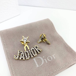 CHRISTIAN DIOR JADIOR IN AGED PALLADIUM FINISH METAL AND WHITE CRYSTALS EARRINGS เครื่องประดับ ตุ้มหู ต่างหู ดิออร์