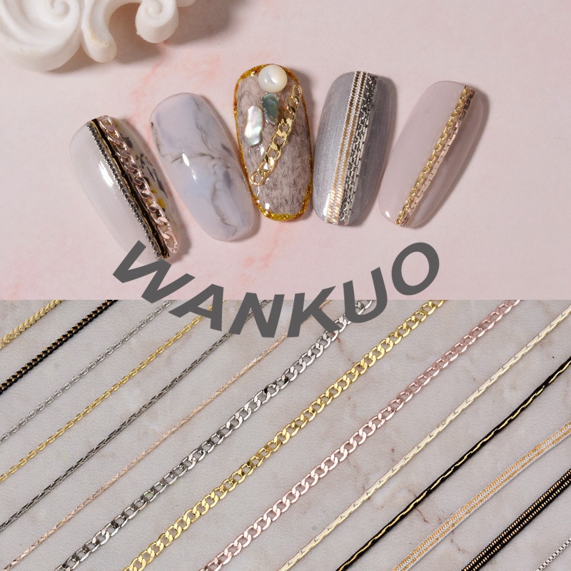 【WANKUO】โซ่ชุบไฟฟ้า สีทอง 50 ซม. สําหรับตกแต่งเล็บผู้หญิง DIY