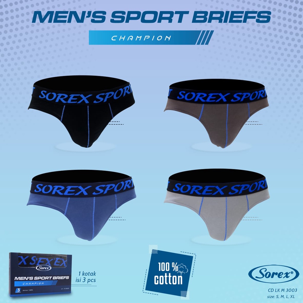 3 ชุดชั้นในชาย - M 3003 - SOREX MEN BRIEFs - BOX OF 3 - ซีดีสําหรับผู้ใหญ่ - วัยรุ่น