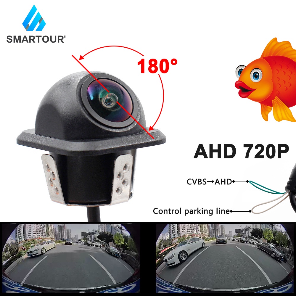 180° Fisheye กล้องมองหลังรถยนต์ 720P HD AHD CCD มองเห็นกลางคืน สีดํา สําหรับ Android DVD Monitor