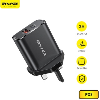 Awei PD8 20W ที่ชาร์จอลูมิเนียมอัลลอยด์ แบบพอร์ตคู่ ชาร์จเร็ว