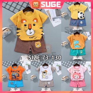 【Suge】ชุดเสื้อยืดแขนสั้น และกางเกง แฟชั่นฤดูร้อน สําหรับเด็กผู้ชาย และเด็กผู้หญิง อายุ 0-6 ปี