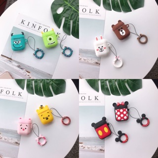 [พร้อมส่ง] เคสแอร์พอด Case airpod   มินนี่ /มิกกี้/โคนี่/บราวน์/ซัลลี่/ไมค์/พิกเลต/หมีพูห์ มีพวงกุญแจ คล้องนิ้วแถมให้